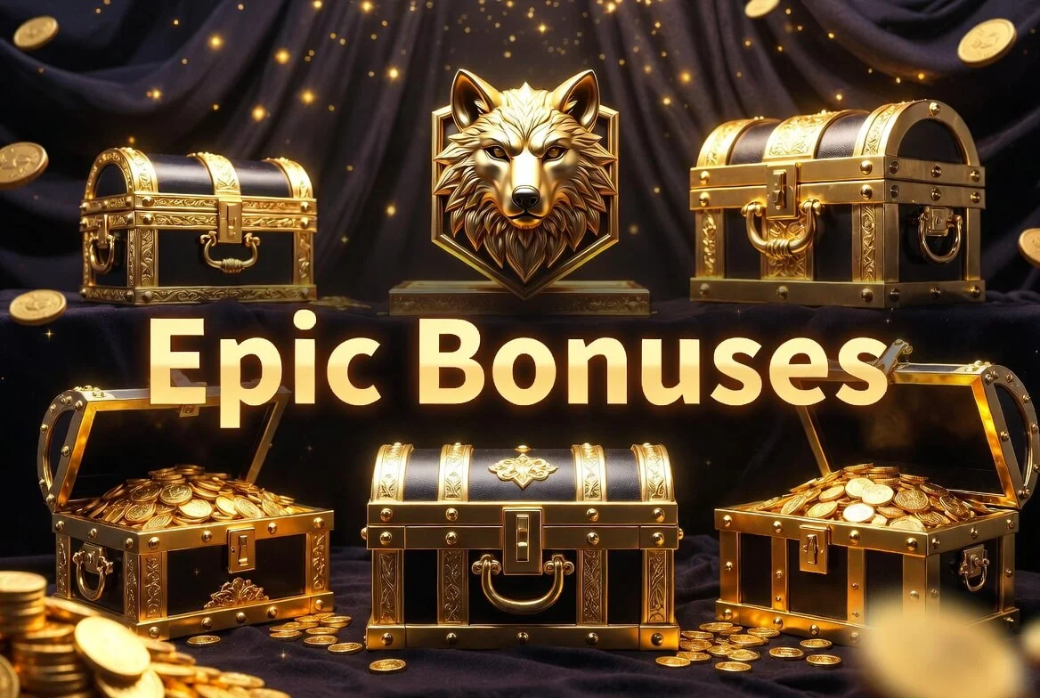 Wolf Winner free spins and four-part welcome bonus package artwork